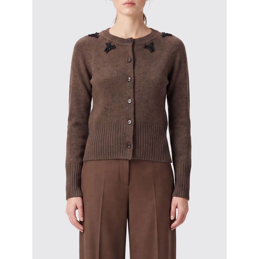 Simone Rocha Crewneck Cardigan In Pure Cashmere With Embroidered Rhinestones